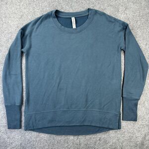 Athleta Sweatshirt Womens Small Blue Fleece Lined Thumbholes Crewneck Pullover